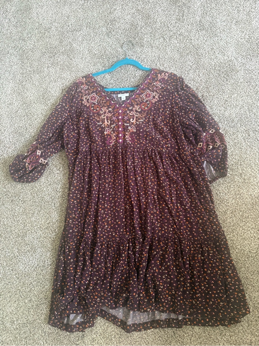 Women’s ' Embroidered Floral Boho Dress - Brown